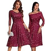 DRESSTELLS Cocktail Dress for Women, Sparkly Cowl Neck 3/4 Sleeves Wedding Guest Dresses 2026