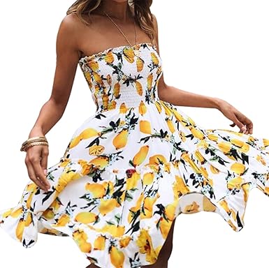 yellow strapless sundress