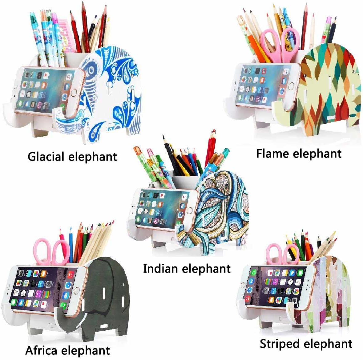 COOLBROS Elephant Pencil Holder With Phone Holder Desk Organizer Desktop Pen Pencil Mobile Phone Bracket Stand Storage Pot Holder Container Stationery Box Organizer (Indian elephan) : Office Products