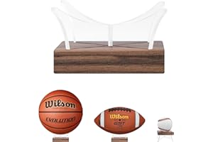 WACANTIC Acrylic Basketball Display Stand with Walnut Wood Base, Basketball Holders for Balls, Non-Slip Stand for Footbal, Soccer, Baseball, Golf Balls, Tennis Balls - Elegant Collector’s Display Case Solution