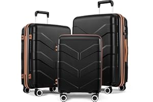 TILYMOL Luggage Sets 3 Piece with Spinner Wheel, Hardside Suitcase Set with TSA Lock, Expandable Lightweight Travel Luggage for Men and Women, Black