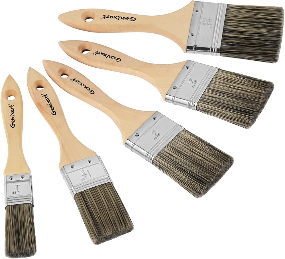 Genixart Double Thick Chip Paint Brush Set 5 Pcs Wood Handles