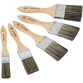Double Thick Chip Paint Brush Set,Wood Stain Brushes for Painting Walls and Fence Staining, Wooden Handle Masonry Paintbrush for Varnish, Paste and Gesso (5 Pack Assorted Sizes)