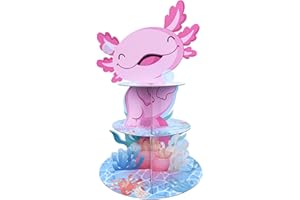 Sitsink Axolotl Cupcake Stand - 3 Tier Cardboard Cupcake Stand with Adorable Pink Axolotl Design, Perfect for Birthday Partie