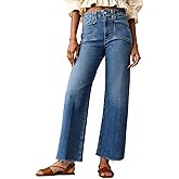 Cicy Bell Womens High Waisted Cropped Jeans Trendy Stretchy Baggy Straight Leg Raw Hem Capri Denim Pants