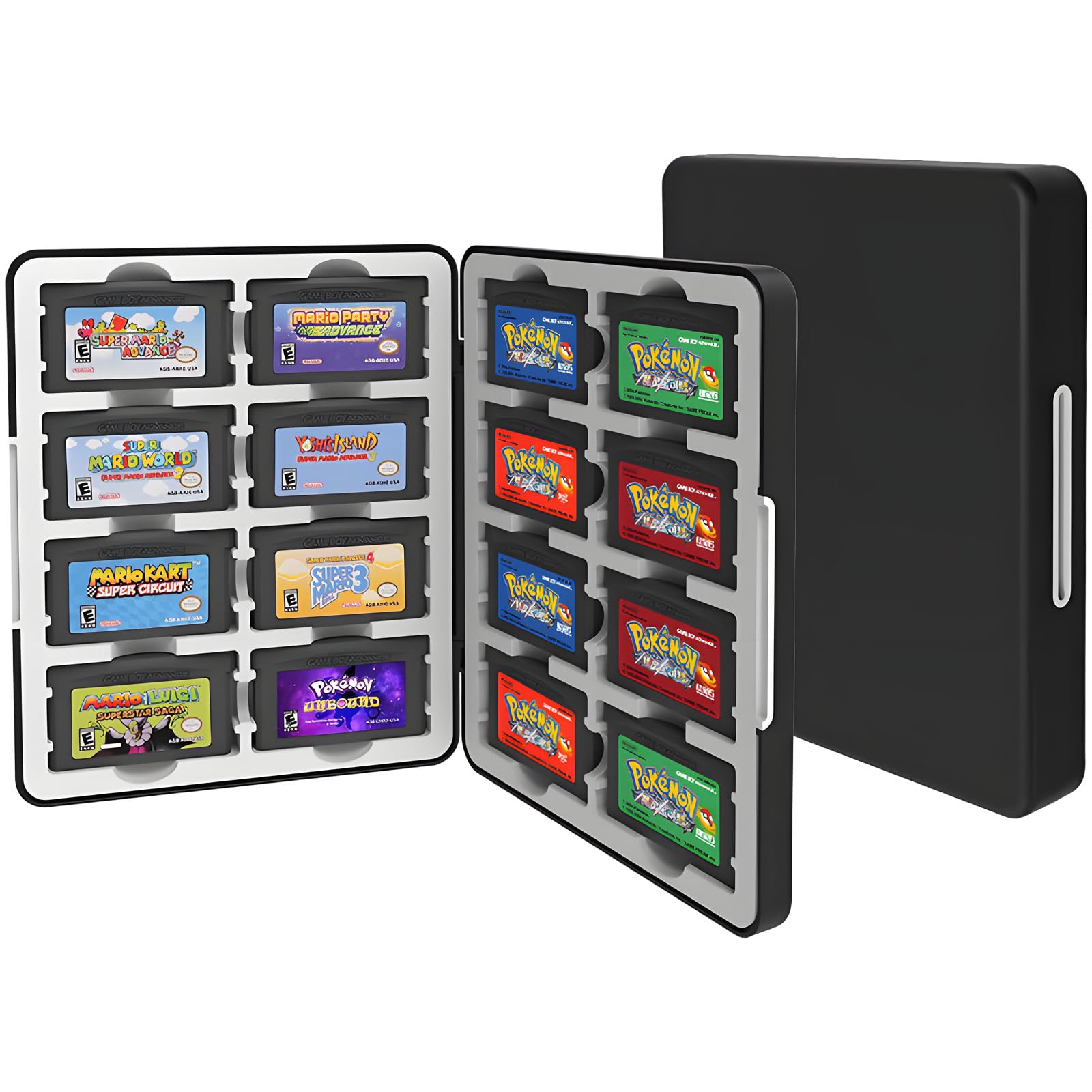 QUBAMG GBA Game Case Compatible with Game Boy Advance, Holds 16 GBA Game Cartridges, Silicone Slots with Magnetic Closure, Portable Travel Organizer Storage Box for GBA Collectors