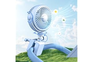 Nauttxon Stroller Fan Clip On for Baby Clip on Fan for Baby Rechargeable - Crib Fan for Babies Battery Operated for Stroller Bike Travel Trip Camping, 360°Rotatable, 4 Wind Speed, Blue