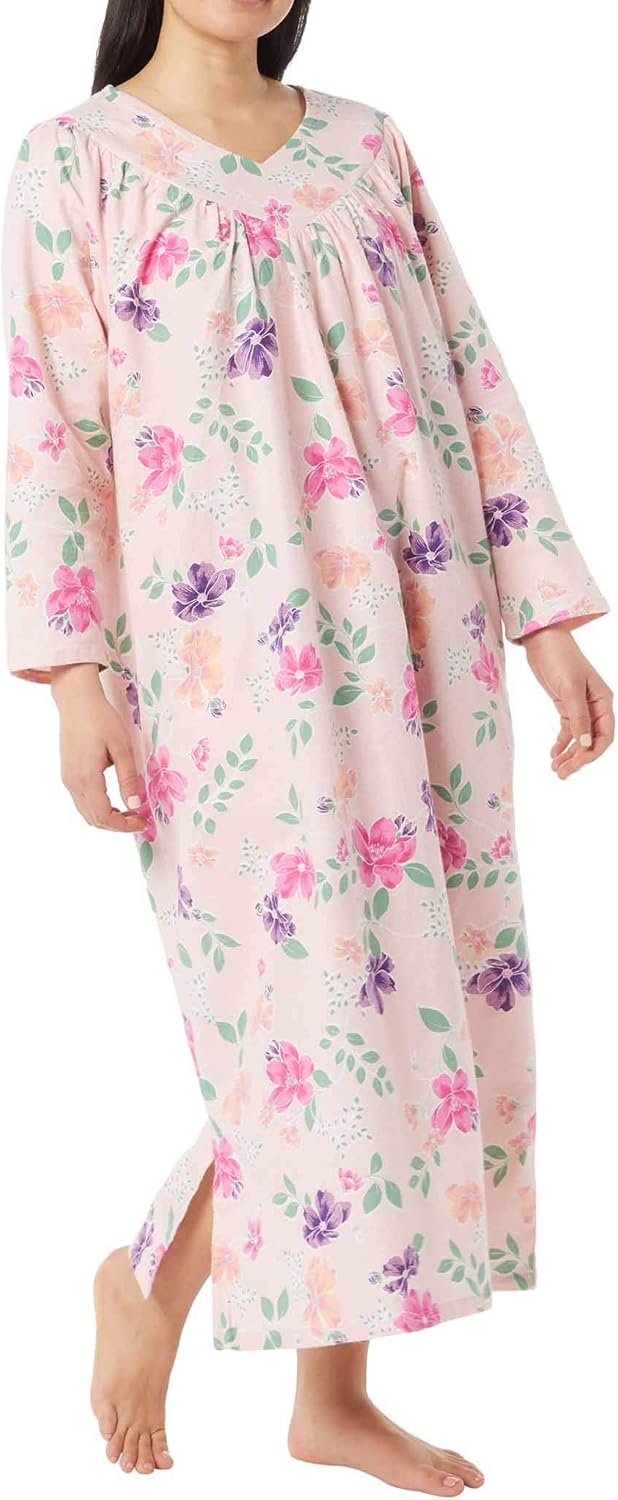 AmeriMark Women’s Floral Print Flannel Long Night Gown – 100% Cotton Sleep Dress at  Women’s Clothing store