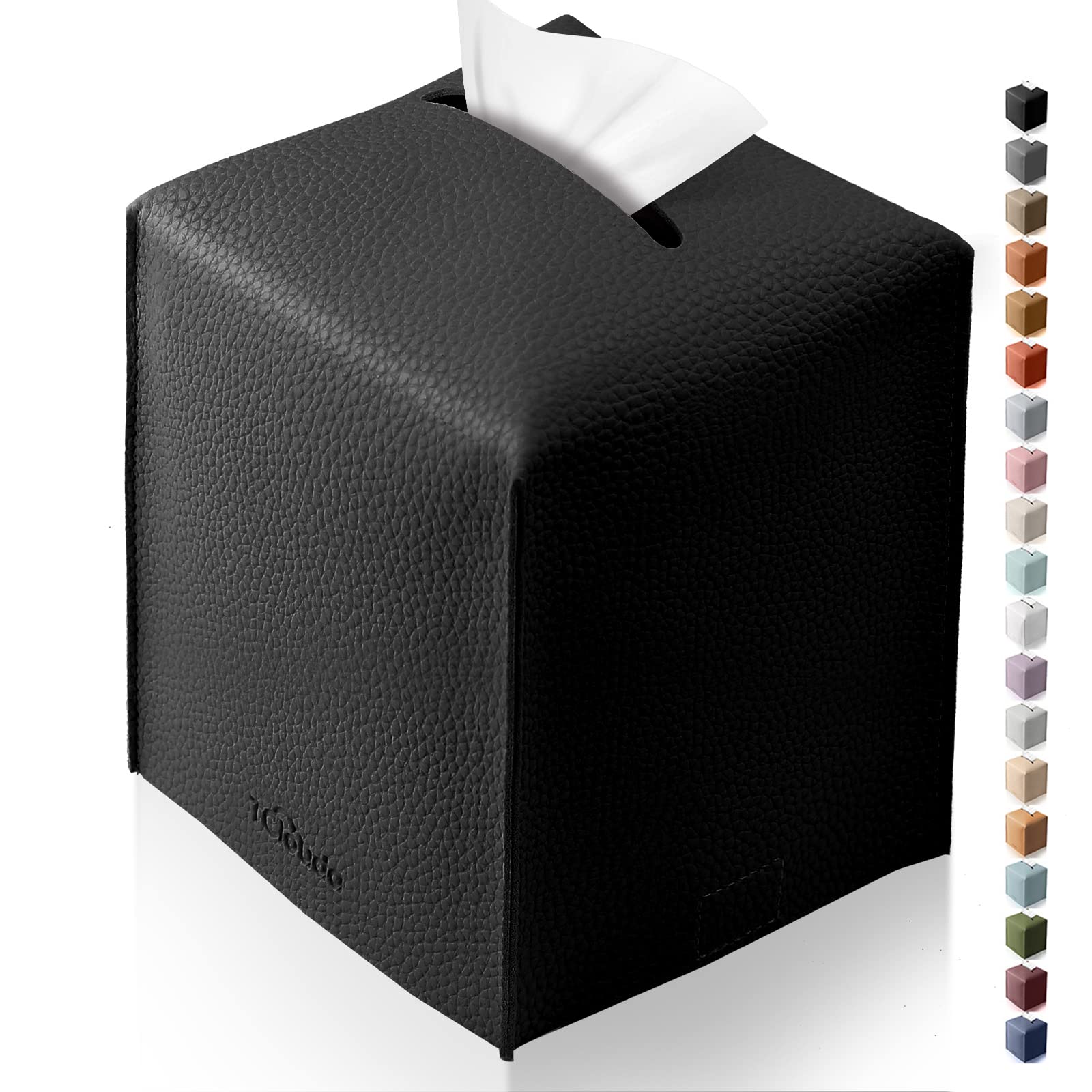 Photo 1 of Tissue Box Cover, Tclouda, Modern PU Leather Square Tissue Box Holder for Creative Decorative, Ideal for Bathrooms/Office/Car/Nightstand/Outdoor Tent/Dining Table, 5"X5"X5", Single Black