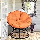 ART TO REAL Deluxe 360 Swivel Papasan Chair with Soft Cushion, Outdoor Patio Swivel Glider Rocking Lounge Chair, Deep Seating Moon Chair, Solid Twill Fabric Orange Cushion