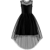 Arshiner Girls Dresses Formal Party Wedding Tulle Sleeveless Contrast Mesh High Low Dress with Belt