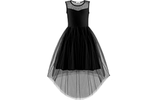 Arshiner Girls Dresses Formal Party Wedding Tulle Sleeveless Contrast Mesh High Low Dress with Belt