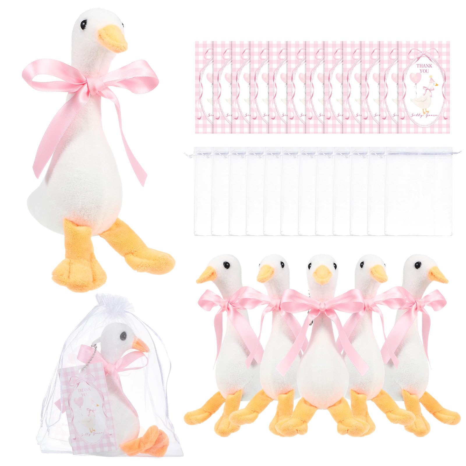 Photo 1 of Soulchen 12 Sets One Silly Goose Party Favors Goose Plush Toys with Ribbon Funny 6.7'' Small Stuffed Animal with Thank You Cards and Bags Total 36 Pcs for Birthday Party Supplies Baby Shower(Pink)
