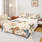 Manfei Cowboy Sheet Set Twin Size, Cowboy Boots Bedding Set for Kids Girls Bedroom Decor, Wild West Cactus Flower Cowgirl Bed Sheet Set 3pcs with Fitted Sheet + Flat Sheet + 1 Pillowcase