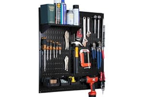 Wall Control Metal Pegboard Utility Tool Storage Kit with Black Pegboard and Black Accessories