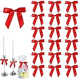 50 PCS Red Twist Tie Bows 2.5" Satin Ribbon Bows Decor for Gift Wrapping Craft Treat Bags Cake Pop Basket, Wedding Baby Shower Birthday Party Favors