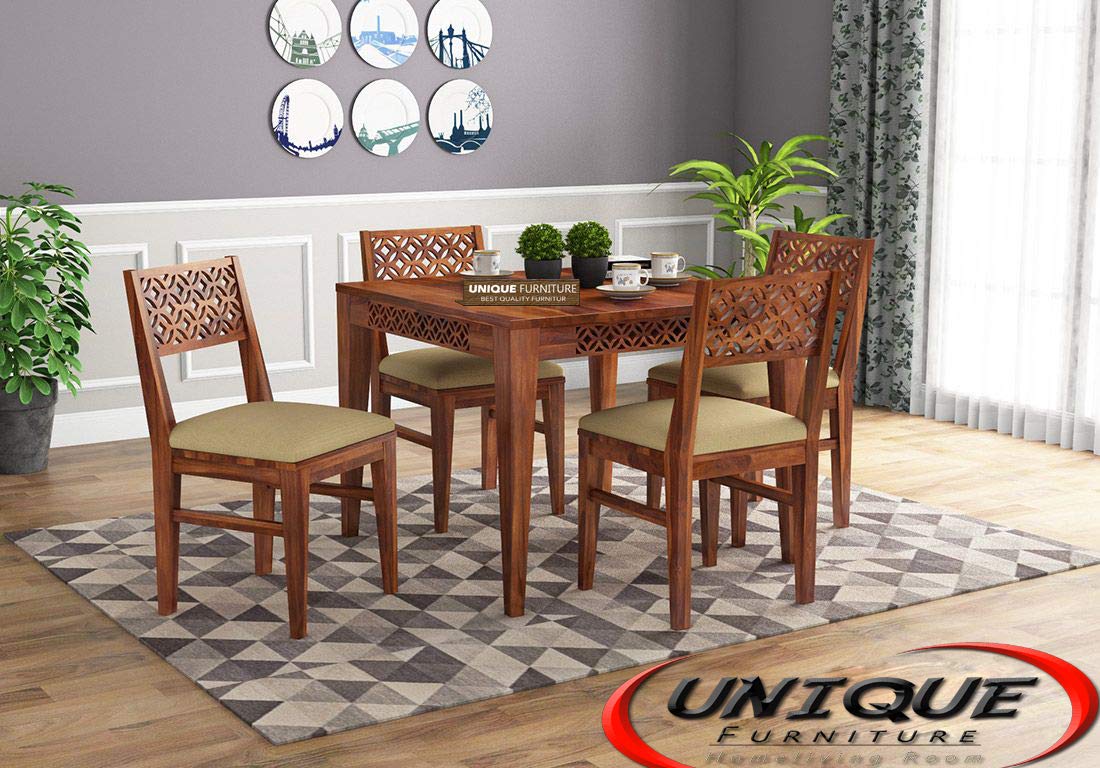 Unique Furniture Sheesham Wood Dining Table 4 Seater Set Dining Room Furniture Solid Wooden 4 Seater Dining Table Home Living Room Solid Wood Dining Table Honey Finishset Furniture Amazon In Home Kitchen
