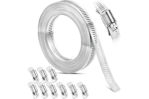 Hose Clamp, DIY 20 FT Metal Strapping with Holes + 9 Fasteners, Hose Clamps Stainless Steel, Large Adjustable Worm Gear Hose 