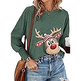 Dokotoo Christmas T Shirts for Women 2024 Fall Winter Oversized Trendy T Shirts for Women Crewneck Long Sleeve Casual Loose Shirts Basic Tee