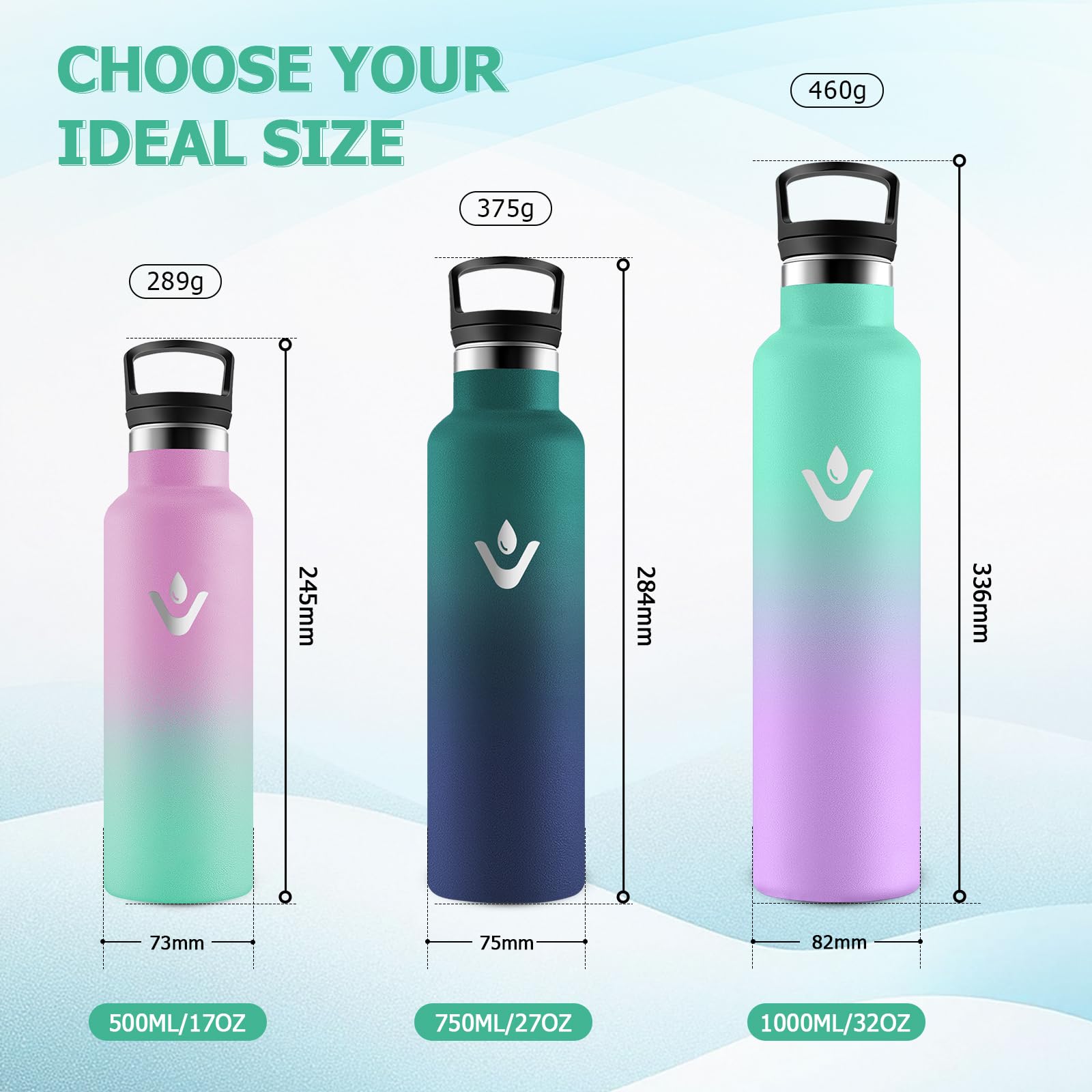 Trinkflasche Edelstahl 500ml, Auslaufsicher Thermosflasche mit Strohhalm, BPA-Frei, Kohlensäure Geeignet, Einhandöffnung, Vakuum Thermosflasche, Wasserflasche für Kinder, Sprudel, Camping, Gym 2