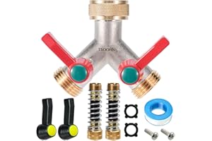 YAYAMZ Garden Hose Splitter, Heavy Duty Solid Brass Y Splitter, 2-Way Faucet Splitter, GHT 3/4-Inch, 2 Pcs Garden Hose Coiled Spring Protectors, Outdoor Faucet Splitter