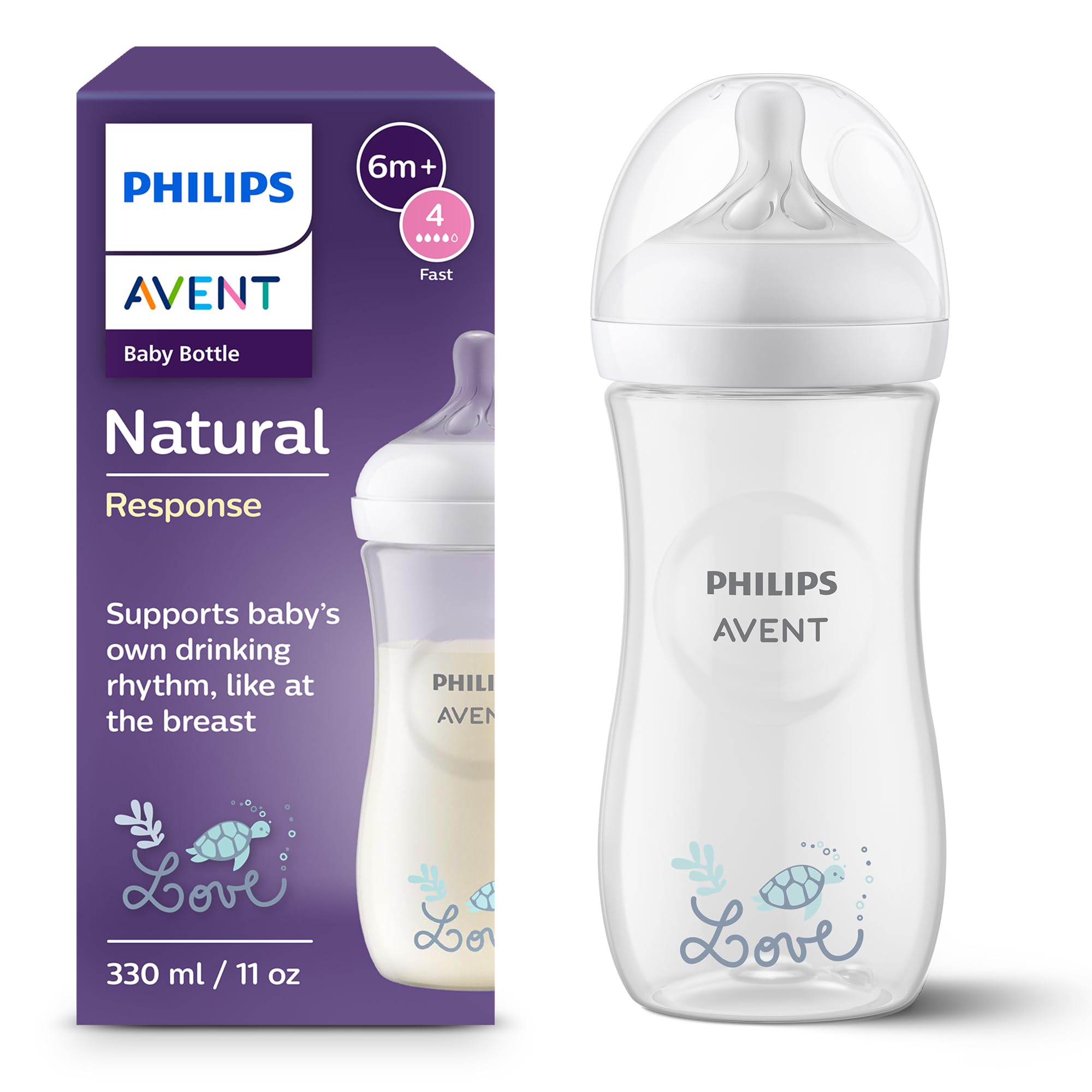 Philips Avent, Natural Response Baby Bottle 330 ml with Flow 4 (3 m+ Teat), SCY906/11
