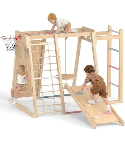 BlueWood Triángulo De Escalada 7 En 1 De Madera Para Niños – Plegable, Montessori, Con Tobogán Y Escalera Arqueada, Ideal Para Interiores Y Jugar Sin Parar