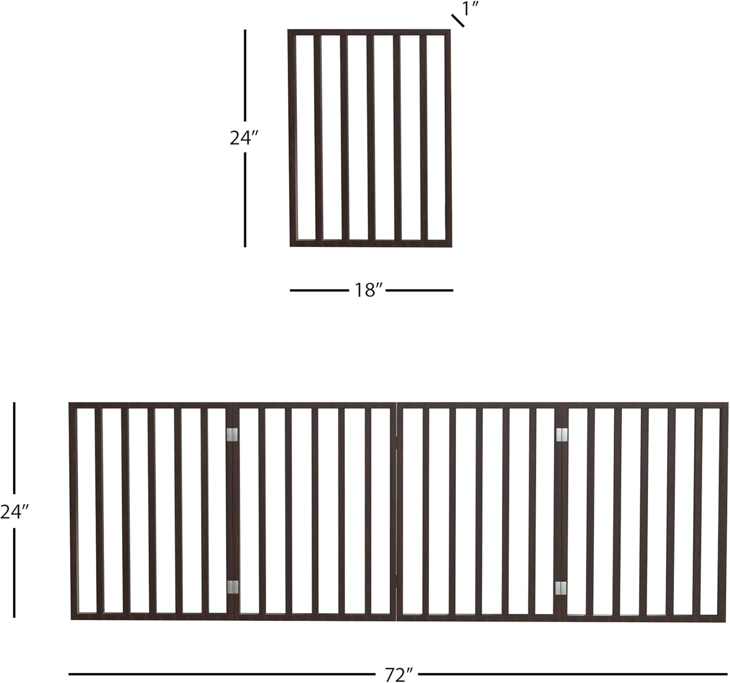 PETMAKER Wooden Pet Gate- Foldable 4-Panel Indoor Barrier Fence, Freestanding & Lightweight Design for Dogs, Puppies, Pets- 72 X24 (Brown Stain) : Pet Supplies