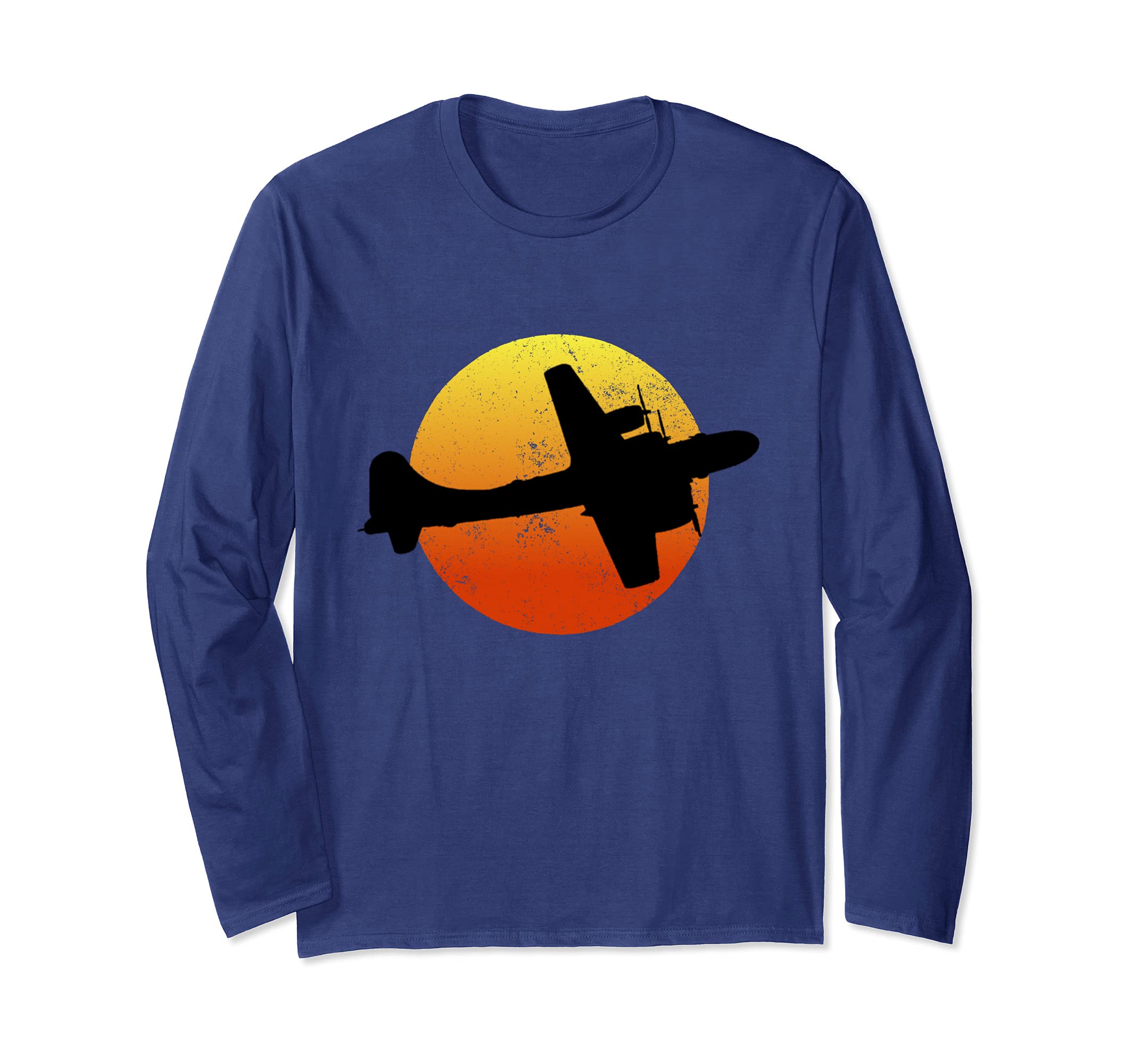 B-29 Superfortress Silhouette Retro Sunset WW2 Airplane B29 Long Sleeve T-Shirt