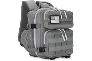 HONGXINGHAI 9L Mini Tactical Backpack for Men and Women, Tactical Backpack Small for Hiking, Small Tactical Bag（Grey Red）