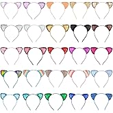 Hoemwarm 25 Pcs Cat Ears Headband Sequin Cat Ear Hairbands Bulk,Glitter Cat Ear Headband Adult Shiny Kitty Hair Hoops Cute Ear Hair Accessories for Halloween Cosplay,Birthday Decor, 25 Colors