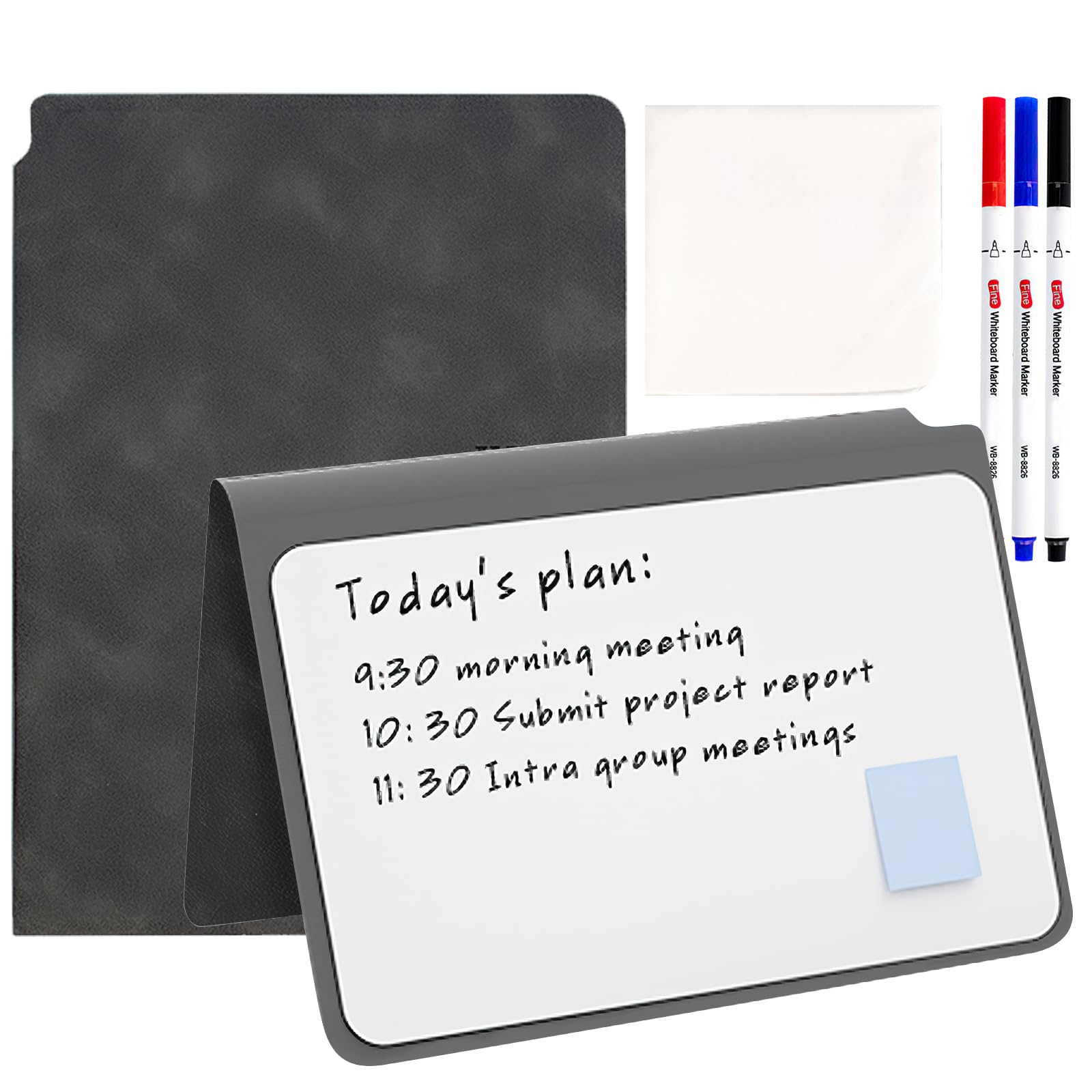 Elezeal A5 Dry Erase Whiteboard, Portable Small Whiteboard Notebook Notepad, Reusable Mini White Boards with Erasable Marker for Office Business Writing Noting Planning Calculating (Black-1 Pack)