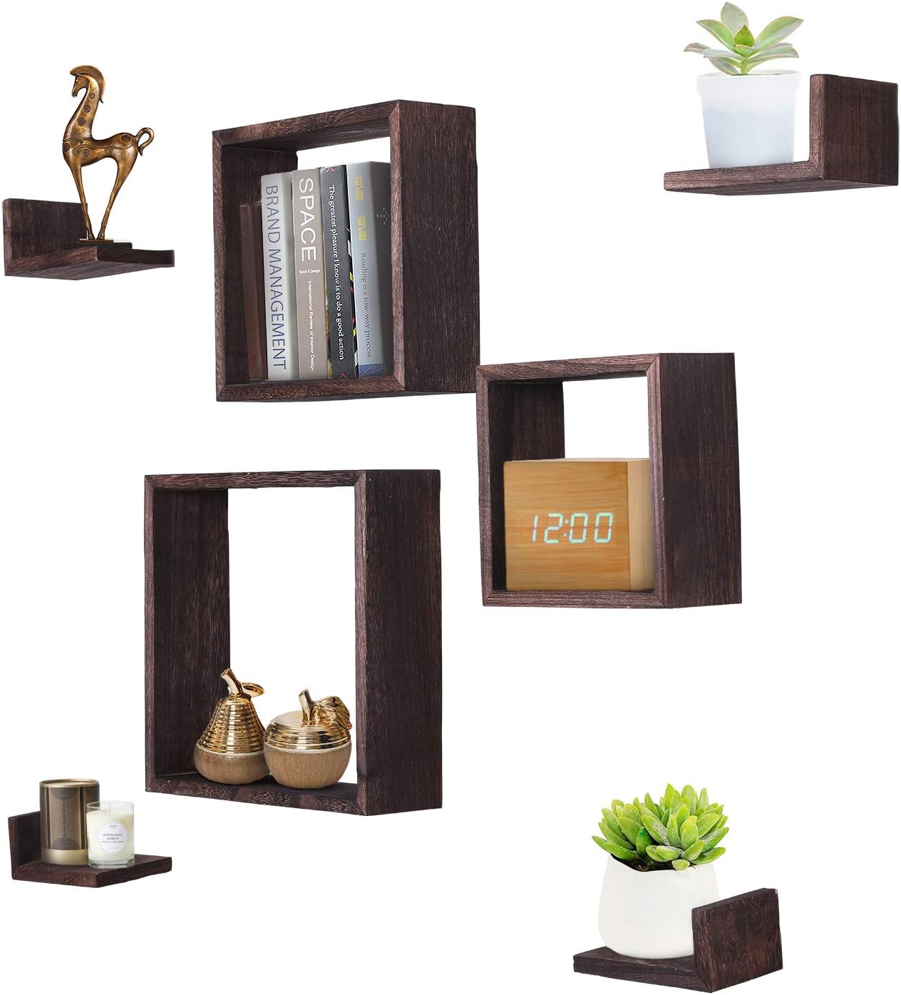 Comfify Rustic Wall Mounted Square Shaped Floating Shelves Set of 7