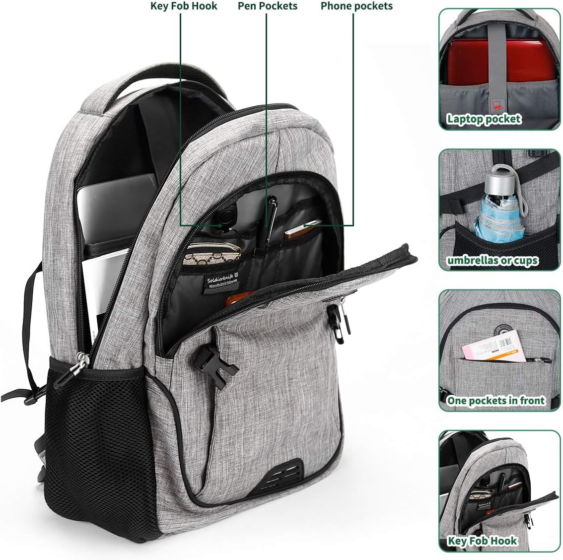 SHRRADOO Anti Theft Laptop Backpack Travel Backpacks Bookbag with usb Charging Port for Women & Men School College Students Backpack Fits 15.6 Inch Laptop Grey: Computers & Accessories