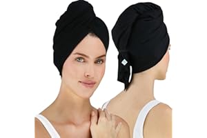 Hair RePear Anti Frizz Premium Cotton Hair Towel Wrap, Wet Hair Towel Wrap for Women, Plop Scrunch Curly, Wavy, Straight Hair (Black, 29” x 45”)