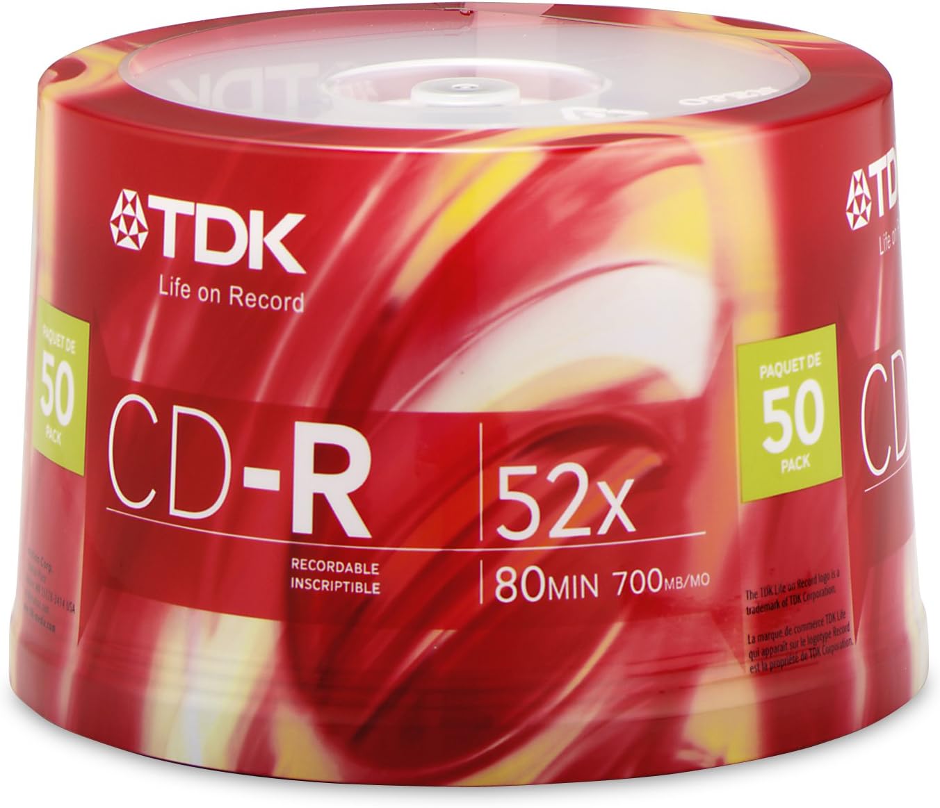 TDK CD-R80CB50 CD-R Data, 80 Minute, 700 MB, 52x 50-Pack Spindle (Discontinued by Manufacturer)