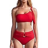 MOOSLOVER Women One Shoulder Bikini Sets High Waisted Two Piece Swimsuits Modest Bathing Suit