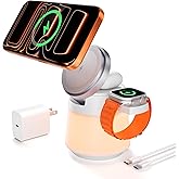 Wireless Charger 3 in 1, Magnetic Wireless Charger Stand with Night Light, 360° Rotation Portable Travel Charging Station Multiple Devices for iPhone 17/16/15/14/13/12, Apple Watch, AirPods Pro 3