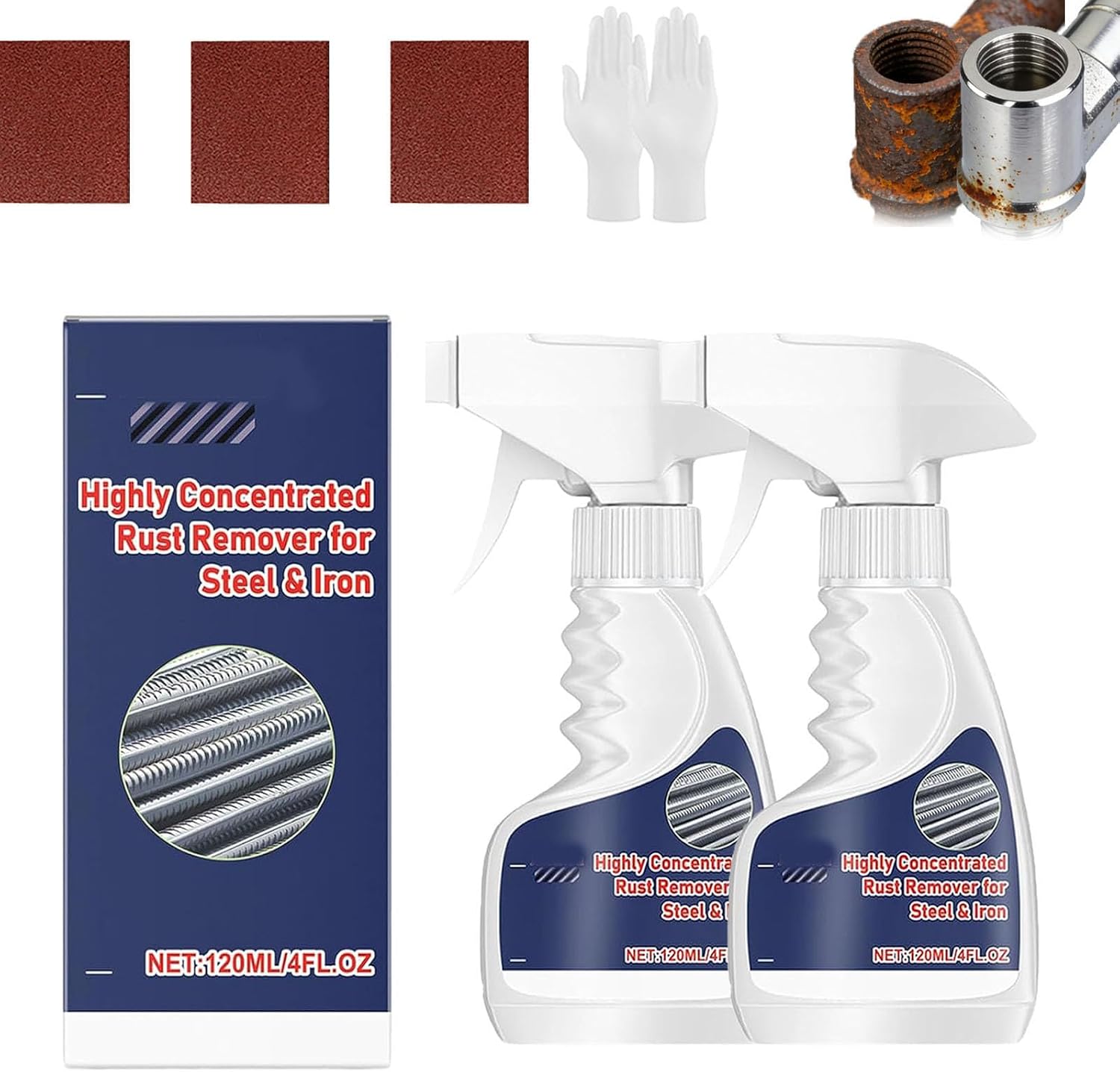 3Pcs Highly Concentrated Rust Remover for Steel & Iron - Rust Remover Spray for Metal, Multi-functional Quick-acting Rust Removal Spray (2PCS)