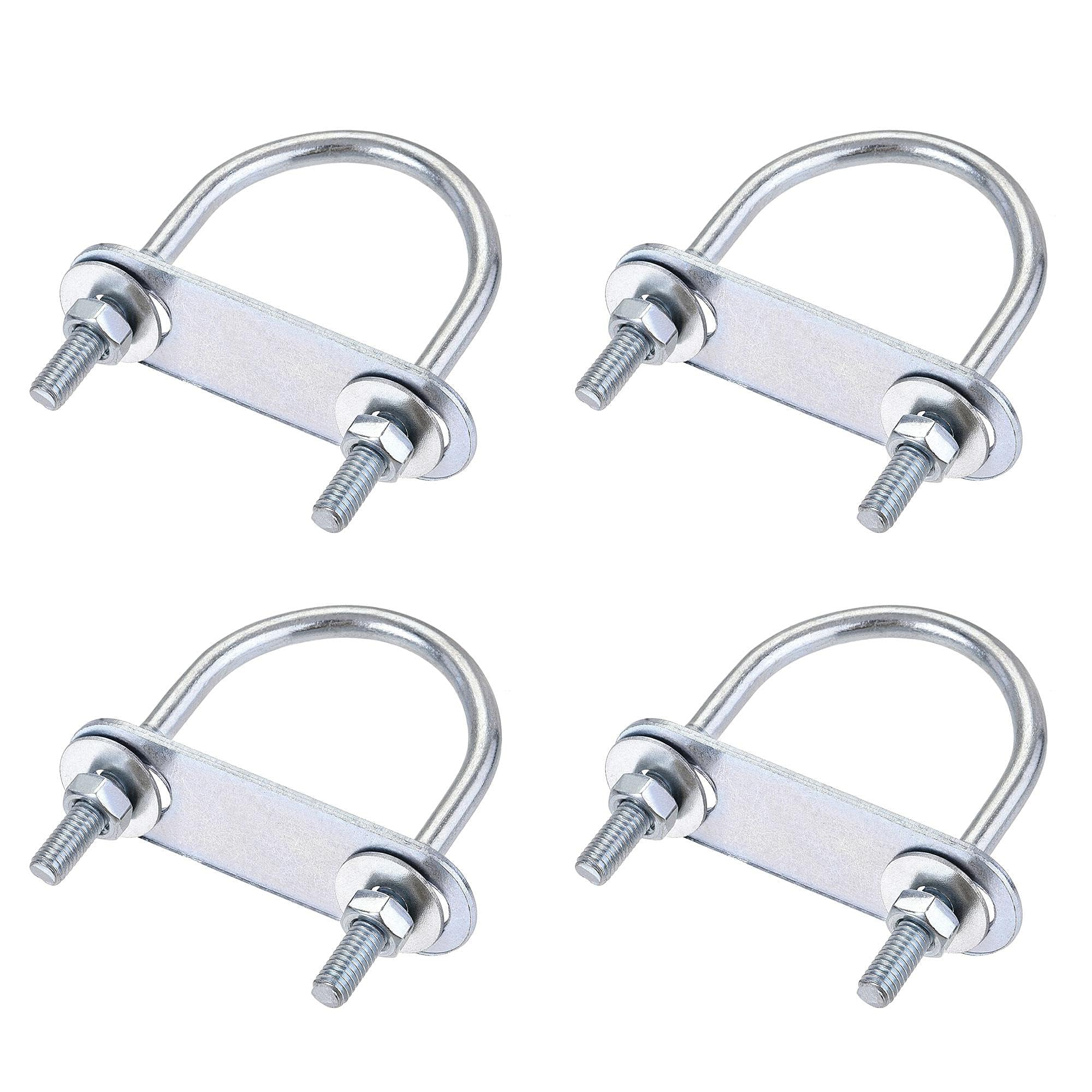 MACHSWON Round U-Bolt,4 Set Zinc Plated Alloy Steel M6 U Bolts 42mm(1.65") Inner Width 70mm Length with Nuts and Frame Plate for Automobiles Boat Trailer