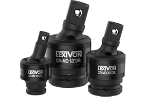 LEXIVON Premium Impact Universal Joint Socket Swivel Set | 3-Piece Ball Spring Design 1/2", 3/8", and 1/4" U-Joint Drive | Cr