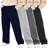 LessonZoo 4 Pack Boys Baggy Sweatpants Straight Leg Open Bottom Casual Pants Basic Elastic Waist Athletic Kids Joggers