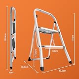 VonHaus 2 Step Folding Ladder Steel 150kg Capacity White view 7