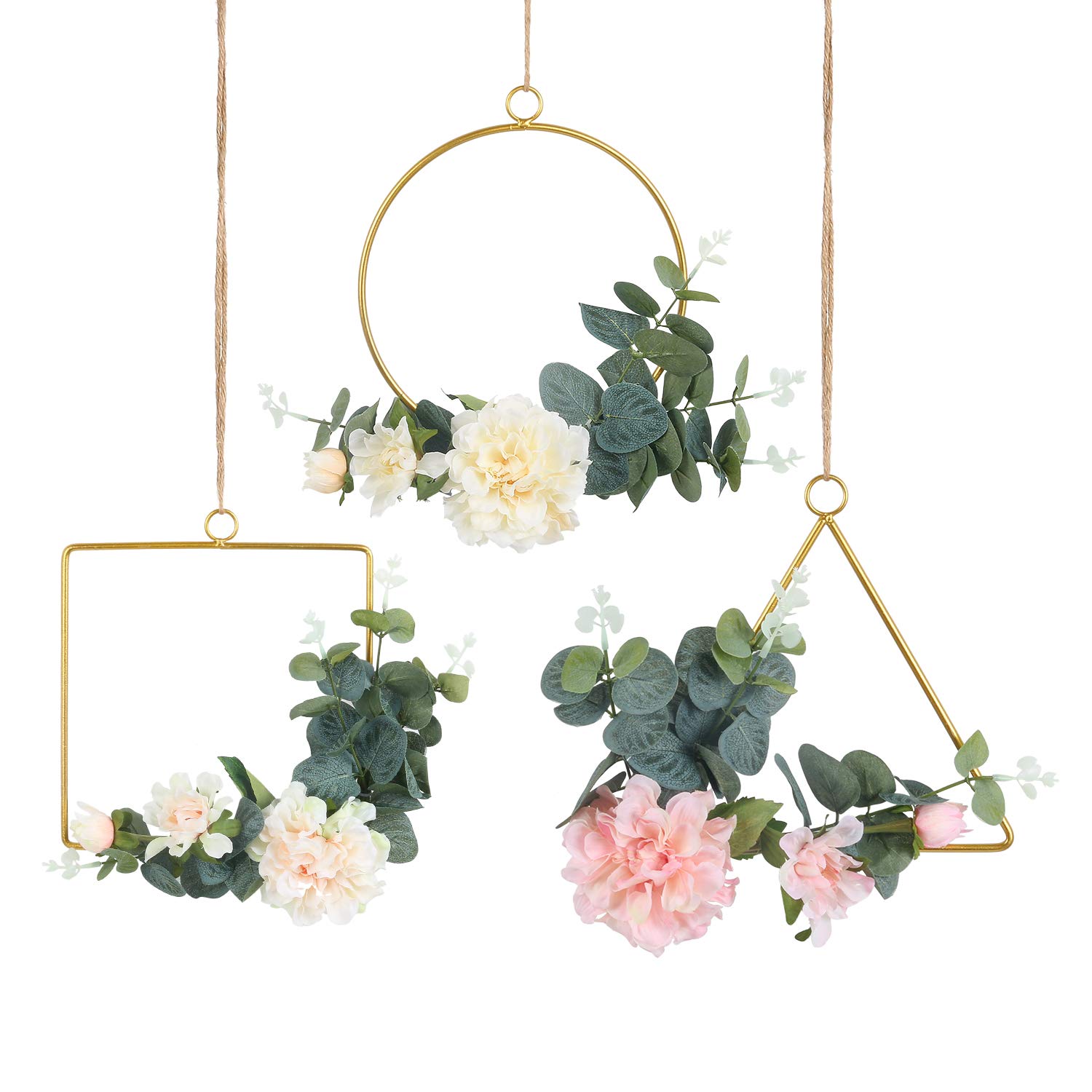 Download Pauwer Floral Hoop Wreath Set of 3 Artificial Peony Flower ...