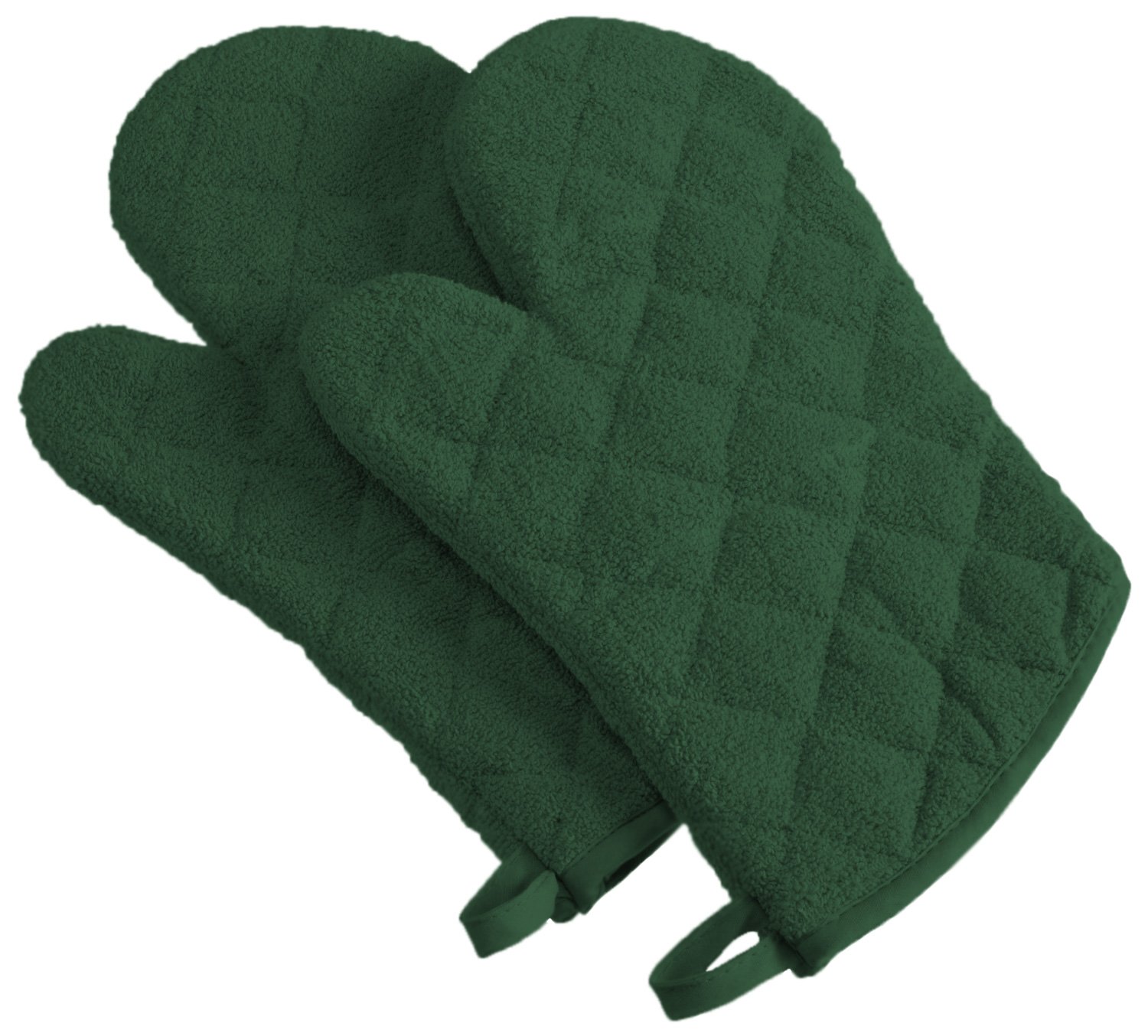 DII 100% Cotton, Terry Oven Mitt Set Machine Washable, Heat Resistant, 7 x 13, Dark Green, 2 Piece — image 1
