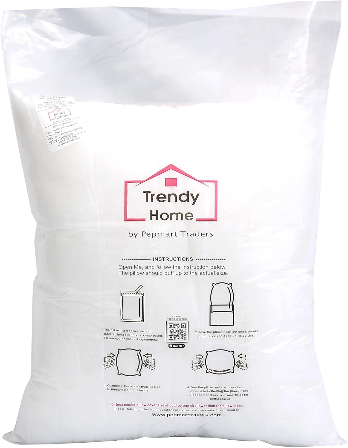 Trendy Home 18x18 Premium Hypoallergenic Stuffer Home Office Decorative Throw Pillow Insert, Standard/White 18x18(4pack): Home & Kitchen