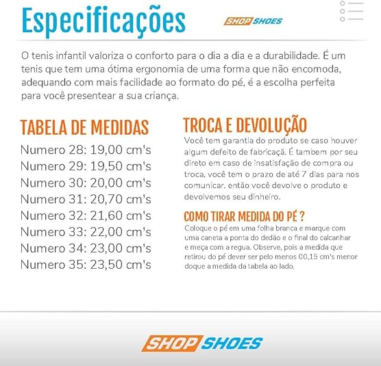 tabela de medidas tenis fila infantil