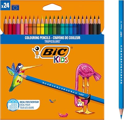 Lápis de cor bic kids para crianças, ideal para material escolar, tropicolors, cores sortidas, 2,9 mm, embalagem blister de 24