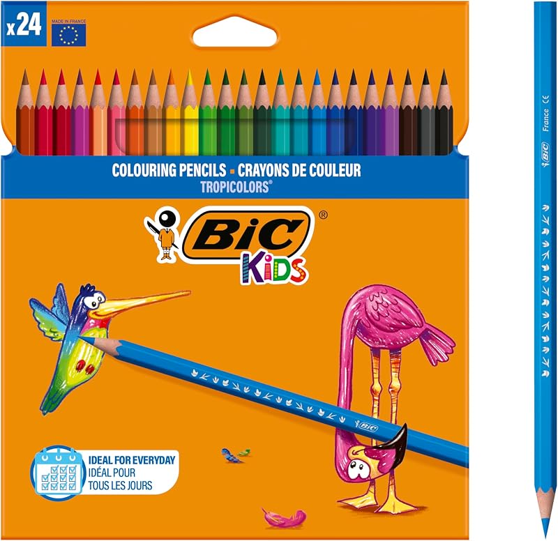Lápis de cor bic kids para crianças, ideal para material escolar, tropicolors, cores sortidas, 2,9 mm, embalagem blister de 24