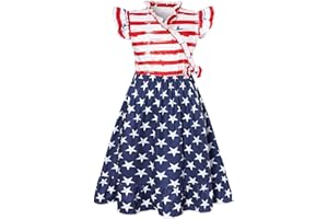 Kimoda Girls Summer Ruffle Sleeveless Dress Cute Casual Print Swing Sundress with Bowknot 6-12 Years